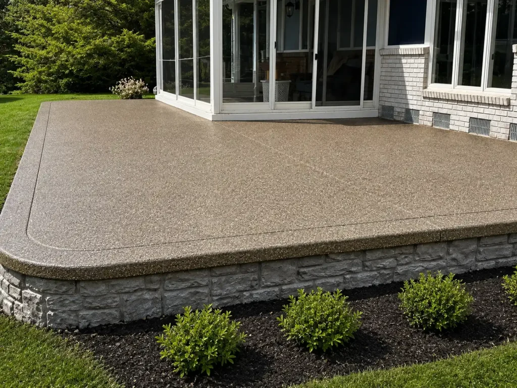 Workers pouring a concrete patio in Michigan